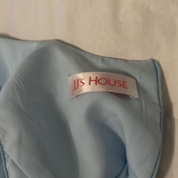 JJ’S House Formal Womans Dress Blue Scoop Neck Flutter Sleeve Maxi Sheer Lined - Picture 9 of 11